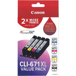 Canon Cli671Xl Value Pack (B,C,M,Y)