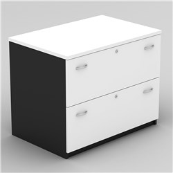 Om Lateral Filing Cabinet W900 X D600 X H720Mm 2 Drawer White Charcoal