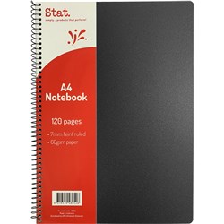 STAT NOTEBOOK A4 60GSM 7MM RULED PP BLACK 120P