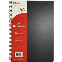STAT NOTEBOOK A4 60GSM 7MM RULED PP BLACK 240P