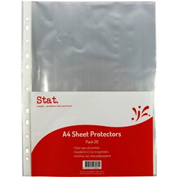 STAT SHEET PROTECTORS A4 35MIC CLEAR PK20