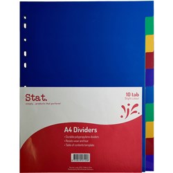 STAT DIVIDER 10 TAB A4 POLYPROP ASSORTED