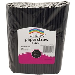 RAINBOW PAPER STRAWS 6MM BLACK Pack of 250 