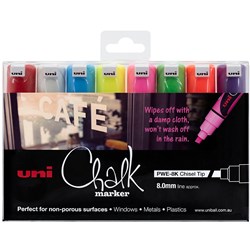 Uni Chalk Marker Liquid Chisel Tip Assorted Pack Of 8