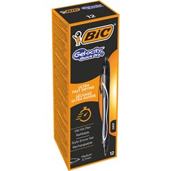 Bic Gelocity Gel Pen Retractable 0.7Mm Medium Black Pack Of 12