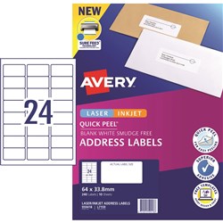 Avery Sure Feed Labels Laser 64 X 33.8Mm White Pack Of 240