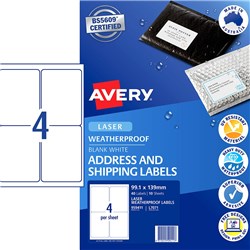 Avery Weatherproof Shipping Laser Labels L7071 99.1x139mm White 40 Labels, 10 Sheets