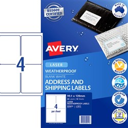 Avery Weatherproof Shipping Laser Labels L7071 99.1X139Mm White 40 Labels, 10 Sheets