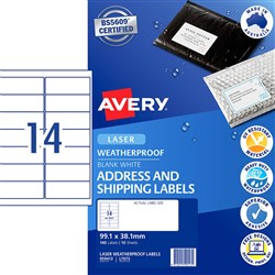 Avery Weather Proof Labels Laser 99.1X38.1Mm White Pack Of 140