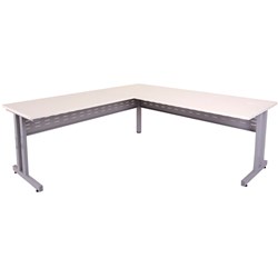 C Leg Desk With Return Desk 1800Wx700D Return 1100Wx600D White Top Silver Steel Frame
