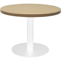 Rapidline Circular Coffee Table 600Mm Dia Flat Disc Base Natural Oak With White Satin