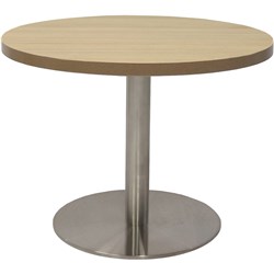 Rapidline Circular Coffee Table 600Mm Dia Flat Disc Base Natural Oak Stainless Steel