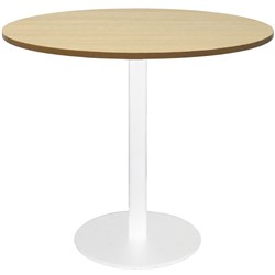 Rapidline Circular Meeting Table 900Mm Dia Disc Base Natural Oak With White Satin