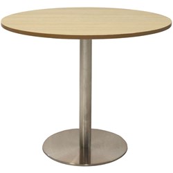 Rapidline Circular Meeting Table 900Mm Dia Disc Base Natural Oak Stainless Steel