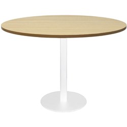 Rapidline Circular Meeting Table 600Mm Dia Disc Base Natural Oak White Satin