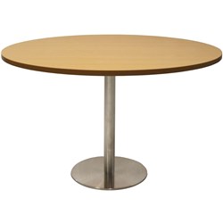 Rapidline Circular Meeting Table 600Mm Dia Disc Base Natural Oak Stainless Steel
