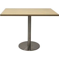 Rapidline Square Top Table 900X900Mm Circular Base Natural Oak Stainless Steel