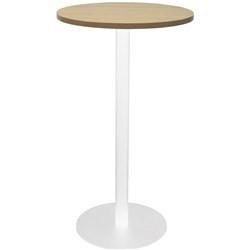 Rapidline Circular Dry Bar Table 600Mm Dia Disc Base Natural Oak White Satin