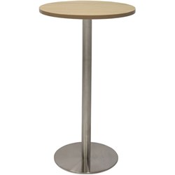 Rapidline Circular Dry Bar Table 600Mm Dia Disc Base Natural Oak Stainless Steel