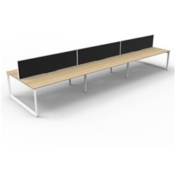 Deluxe Loop Workstation 6 Person With Screen 1800Wx750D Oak Top White Double Frame