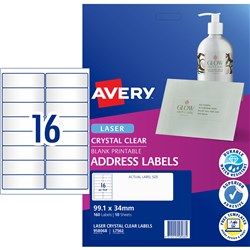Avery Crystal Clear Laser Address Label 16UP 99.1x34mm 400 Labels 25 Sheets