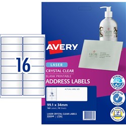 Avery Crystal Clear Laser Address Label 16Up 99.1X34Mm 400 Labels 25 Sheets