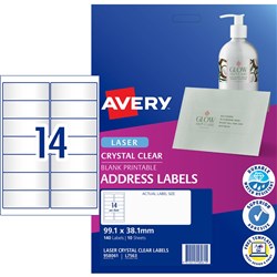 Avery Crystal Clear Laser Address Label 14Up 99.1X38.1Mm 350 Labels 25 Sheets