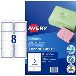 Avery Crystal Clear Laser Address Label 8Up 99.1X67.7Mm 200 Labels 25 Sheets