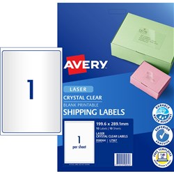 Avery Crystal Clear Laser Address Label 1Up 199.6X289.1M 25 Labels 25 Sheets