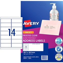 Avery Inkjet Frosted Clear Label 14UP 99.1x38.1mm 350 Labels, 25 Sheets