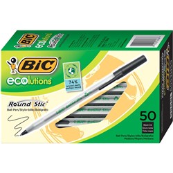 Bic Ecolutions Ballpoint Pen Round Stic Medium Black Box Of 50