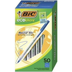 Bic Ecolutions Ballpoint Pen Round Stic Medium Blue Box Of 50