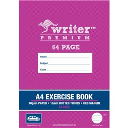 Writer Premium Exercise Book A4 18mm Dotted Thirds 64 Pages