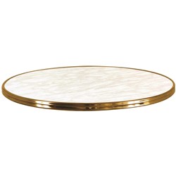 Round Bistro Table Top 700Dmm Weather Resistant Resin Marble Look With Brass Edging