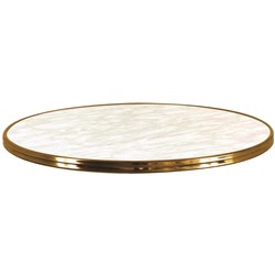 Round Bistro Table Top 600Dmm Weather Resistant Resin Marble Look With Brass Edging