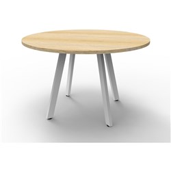Eternity Round Meeting Table 1200Mm Diam Top  Oak Top White Base