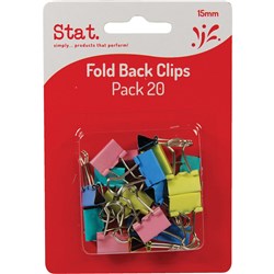 Stat Foldback Clips 15Mm Pack Of 20 Assorted Colours