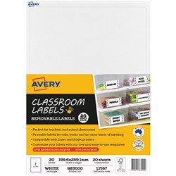 Avery Classroom Labels  Laser Printer 199.6 x 289.1 mm White 20 Labels, 20 Sheets