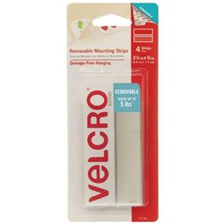 Velcro Brand Removable Strips 44x19mm White Pack of 4 