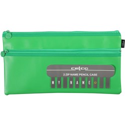 Celco Pencil Case Name 2 Zips Large 350X180Mm Green
