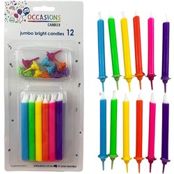 Alpen Candle With Holders Jumbo Brights Assorted Colours Pack Of 12
