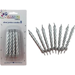 Alpen Birthday Candle   Spiral Jumbo Silver Pack Of 8