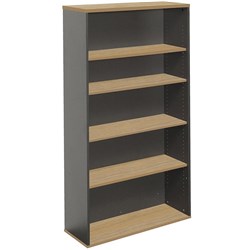 Rapidline Worker Bookcase 4 Shelves 1800Hx900Wx315mmD Natural Oak and Ironstone