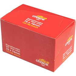 Office Choice Repositionable Sticky Notes 100 Sheets Yellow 76 X 76Mm Pack Of 12