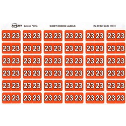 Avery Side Tab 23 Year Code  Label 25X38Mm Orange  Pack Of 180