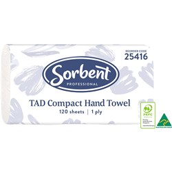 Sorbent Professional TAD  Compact Hand Towel 1  Ply  120 Sheets Carton of 20