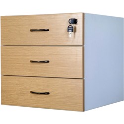 Logan Fixed Pedestal Lockable  3 Drawers  White And Oak