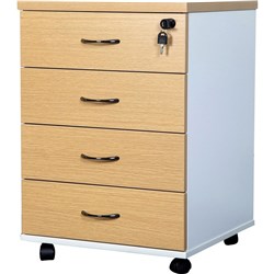 Logan Mobile Pedestal  4 Drawer Lockable  White And Oak