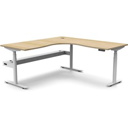 Rapidline Halo+ Corner Workstation + Tray 1800/1800W X 750D X 1270Mmh Oak/White