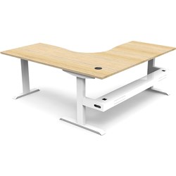 Rapidline Boost Static Corner Workstation + Tray 1800/1500W X 750D X 730Mmh Oak/White